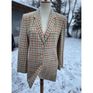 Vintage 70s Blazer Multi-Color Plaid Virgin Wool Cotton Sz 8 Funky Retro